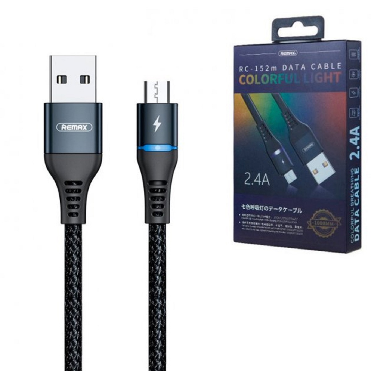 Cáp sạc nhanh Remax RC-152m micro USB 2.4A và truyền dữ liệu cho android có báo đèn led- Hàng chính hãng