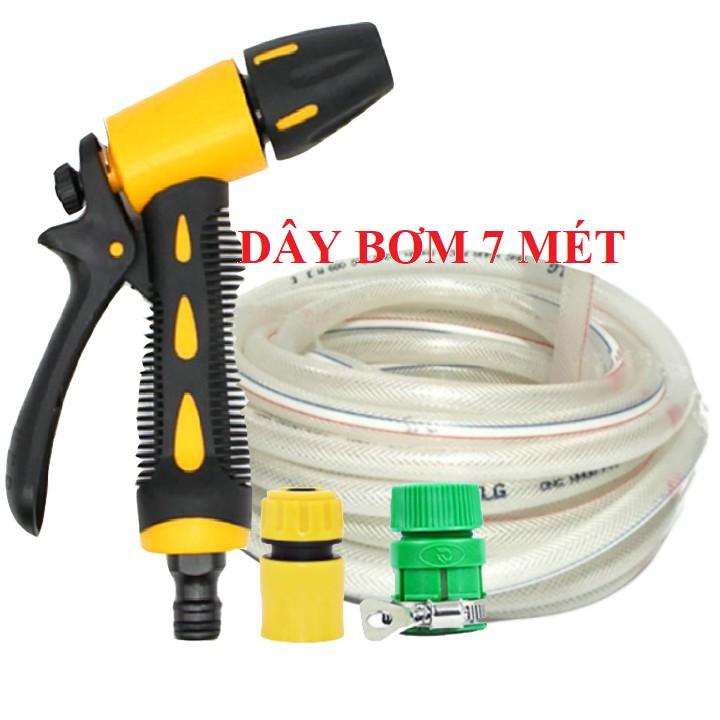 Bộ dây vòi xịt tưới cây  tăng áp 3 lần, loại 7m, 10m 206319 cút sập, nối PE