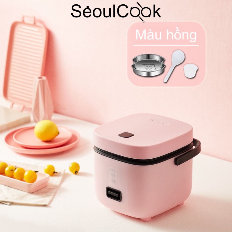 Nồi cơm mini đa năng Rice Cooker Seoulcook cao cấp 1,2l nấu cơm, cháo, chưng, hấp,... tặng khay hấp + vá cơm + cốc đong