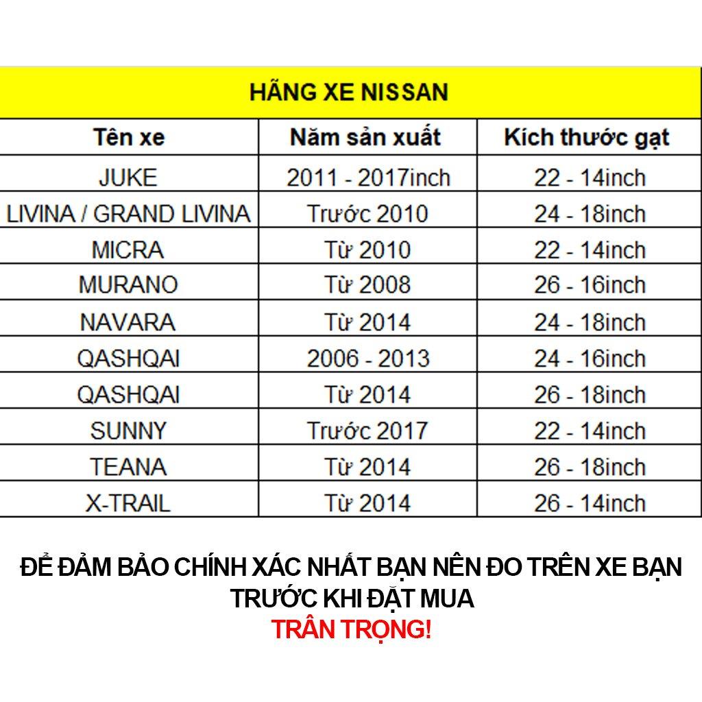 Cặp cần gạt mưa khung xương, chổi gạt mưa xe NISSAN X-Trail (2014-2022) gạt kính xe oto, thanh gạt nước mưa