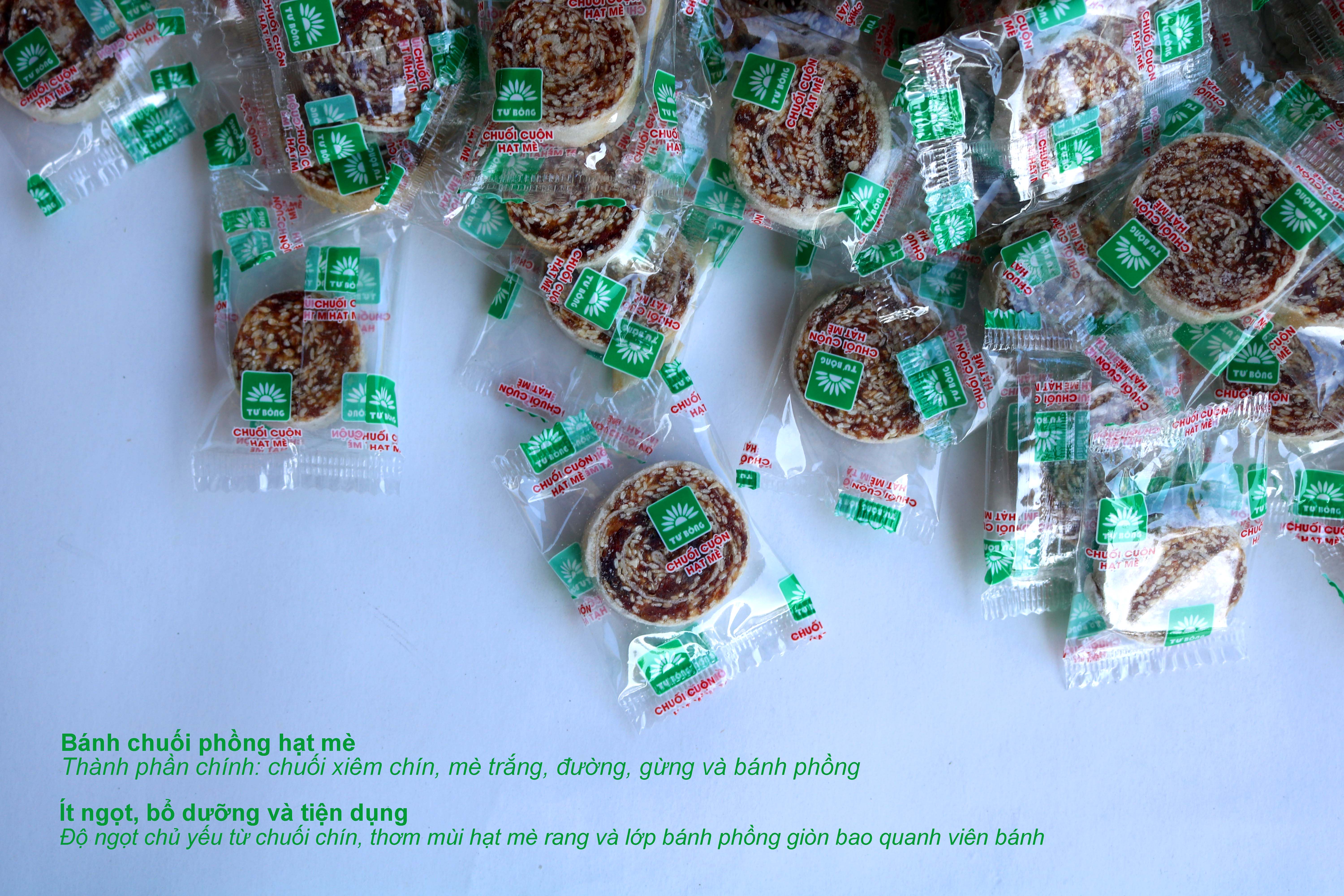Bánh chuối phồng hạt mè TƯ BÔNG cao cấp 500g - ít ngọt thơm ngon từ Đồng Tháp