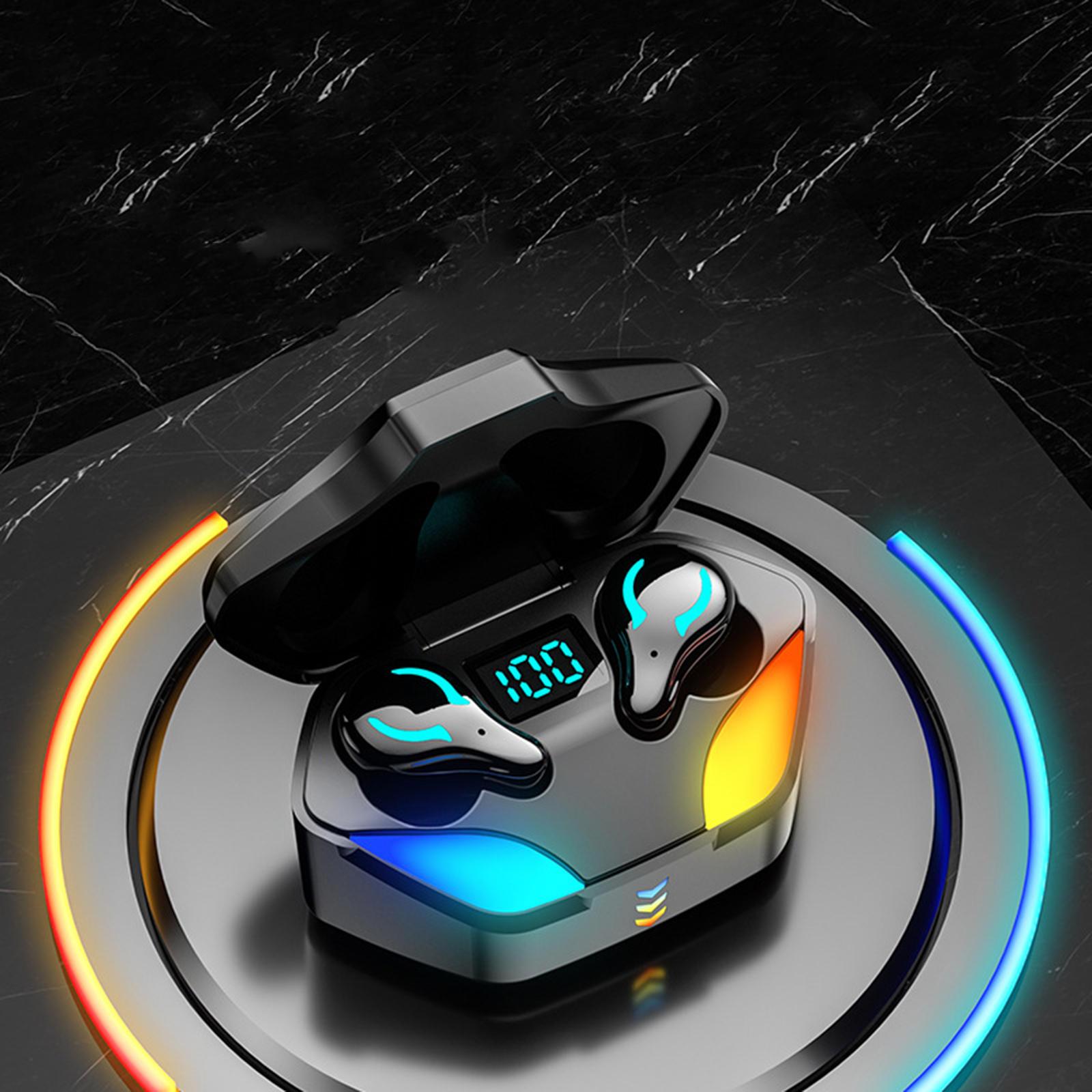 Bluetooth Gaming Wireless Earbuds LED Digital Display for Sport Black