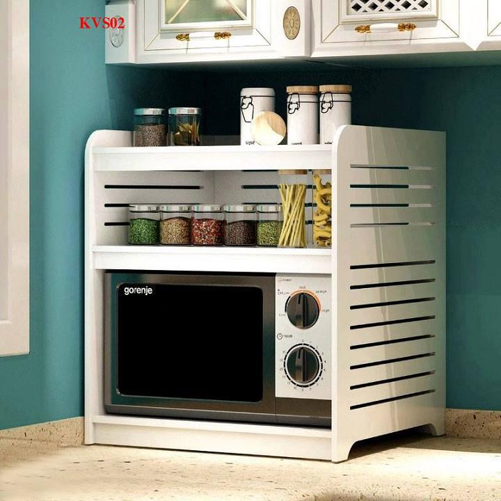 Kệ lò vi sóng bằng gỗ PVC - Kệ lò vi sóng 2 tầng