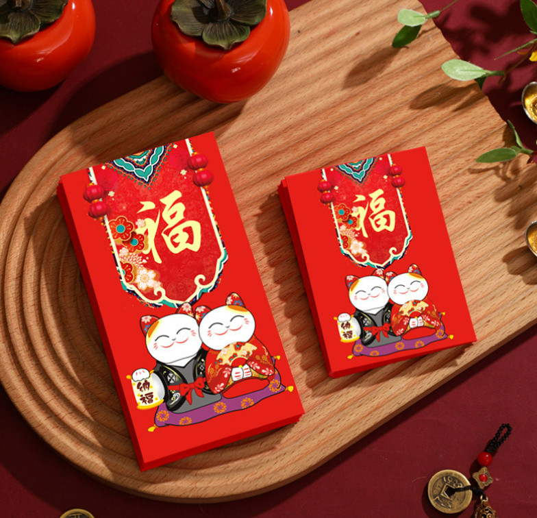 Set 10 Bao lì xì Mèo May Mắn Mèo Thần Tài