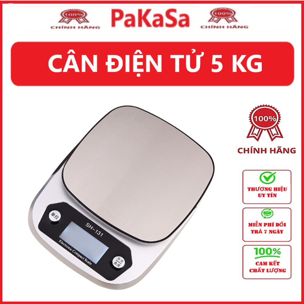 Cân điện tử 5kg-0.1g màu bạc và đen 20x15cm - Hàng chính hãng