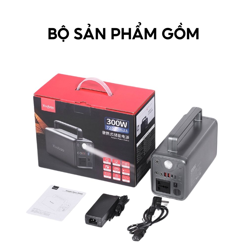 Trạm sạc dự phòng Yoobao EN300WLPD đầu ra 220V có thể nấu cơm, quạt, dung lượng 72000mAh cổng điện 220V/300W có đèn Pin - Hàng chính hãng