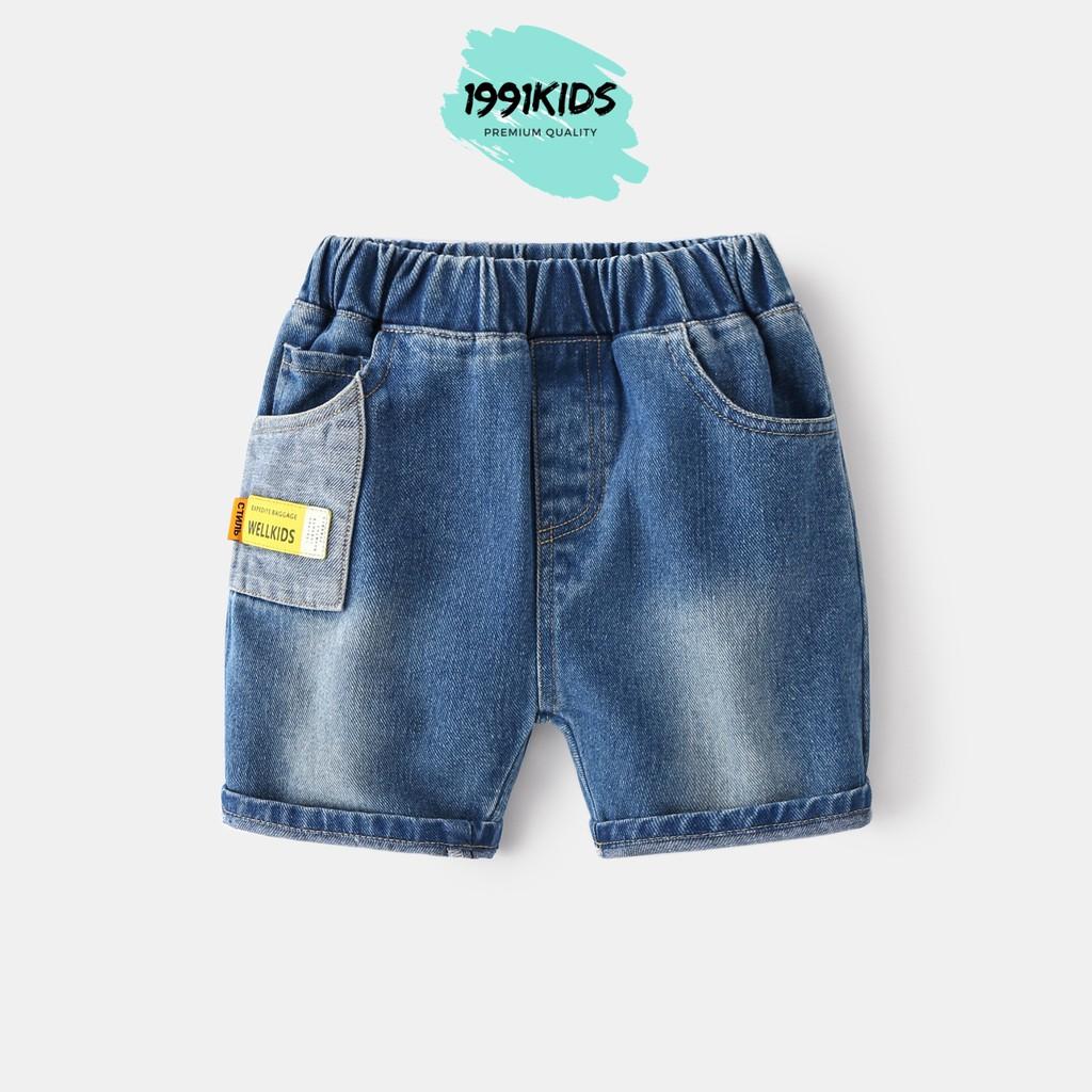 Quần Jean bé trai quần short Jean WELLKIDS cho bé họa tiết túi hộp hàng xuất Âu Mỹ