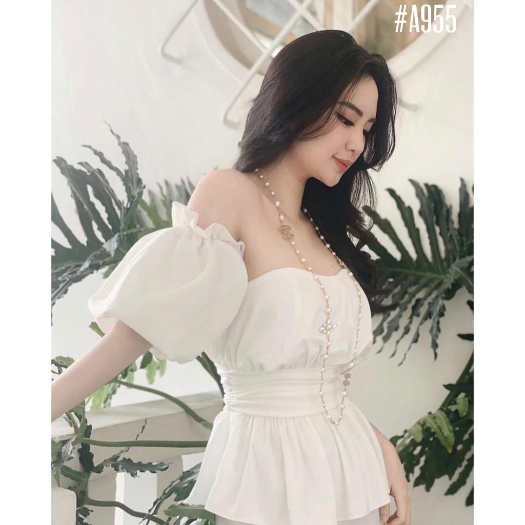 Áo peplum trễ vai tay phồng