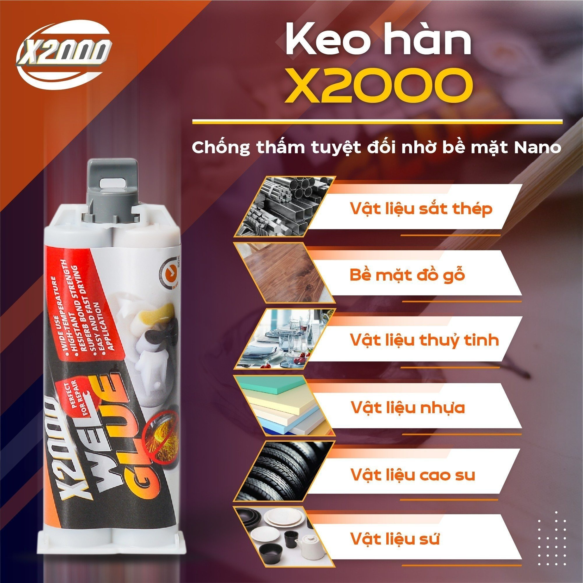 Keo Hàn X2000 Chịu Nhiệt Chịu Va Chạm Tác Động Mạnh, Keo Hàn Gắn Sắt Thép Đa Năng Siêu Bền, Siêu Chống Thấm