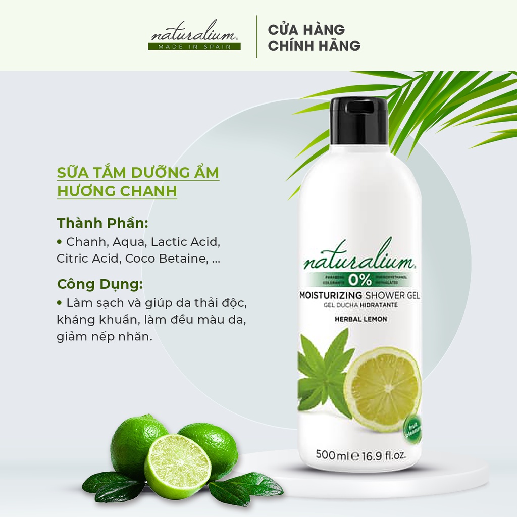 Sữa tắm dưỡng ẩm NATURALIUM hương chanh 500ml giúp làm sạch da, vi khuẩn, ngăn ngừa lão hoá và làm đều màu da