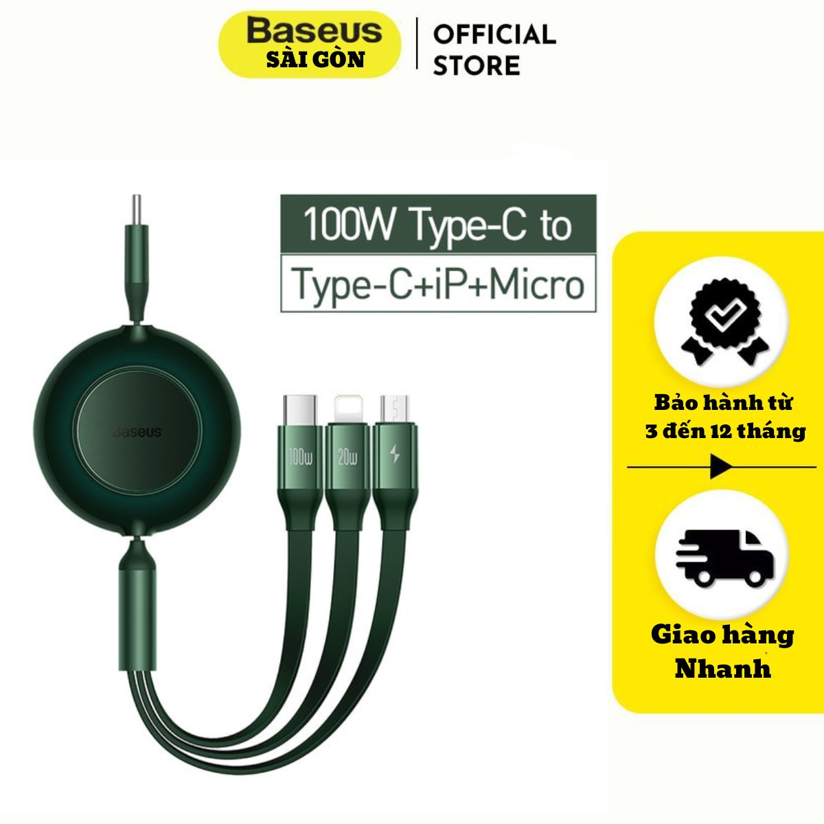 Cáp Sạc Dây Rút Thế Hệ Mới Baseus Bright Mirror Series 2 Retractable 3-in-1 Fast Charging Data Cable (Type-C to M+L+C 3.5A 100W 1.1m) CAMJ- Hàng chính hãng