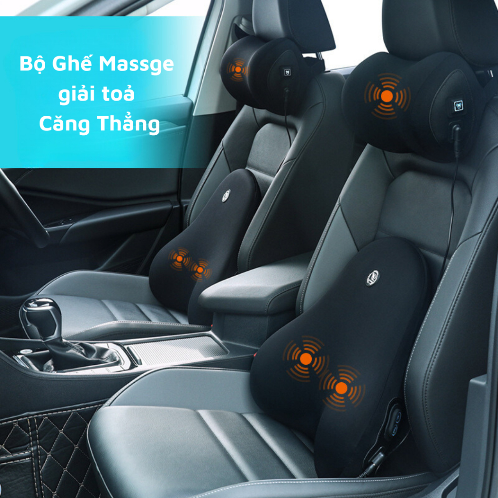 Bộ Gối Tựa đầu và Đệm tựa Ghế ô tô, văn phòng Tích hợp Máy Massage Lưng Cổ Hàng loại 1 cao cấp hoạt động êm ái