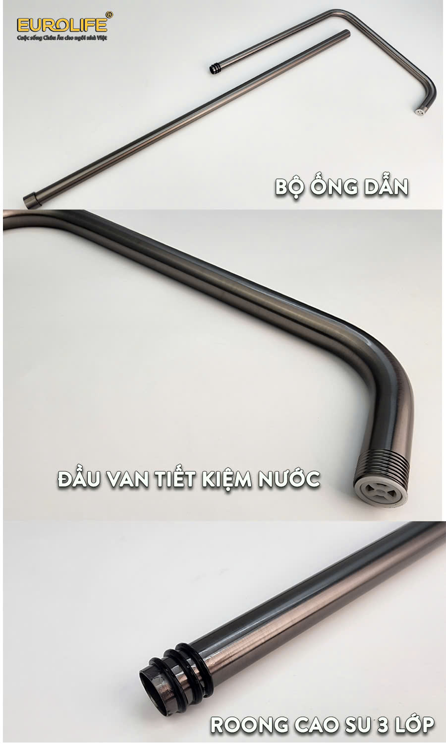 Cây sen nóng lạnh Đồng mạ tĩnh điện màu xám Eurolife EL-SC929 (Xám)