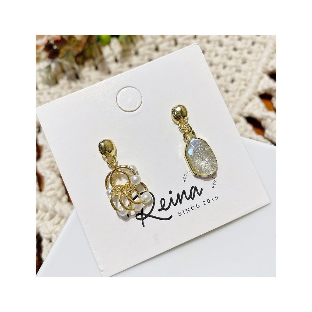 Khuyên tai nữ phong cách Hàn Quốc bất đối xứng đính hạt trai Reina cao cấp