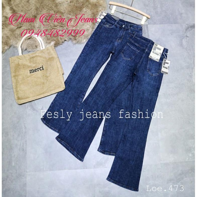 Quần Jean Nữ Ống Loe Thêu Cạp Lưng Cao