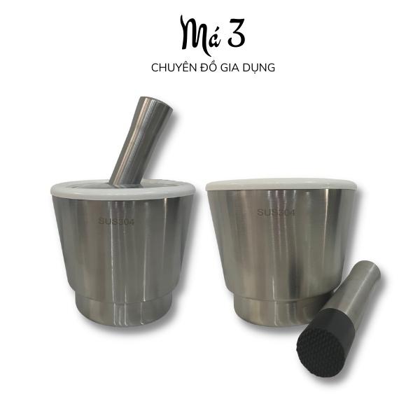 Bộ cối chày inox 304 có nắp đậy bằng nhựa an toàn