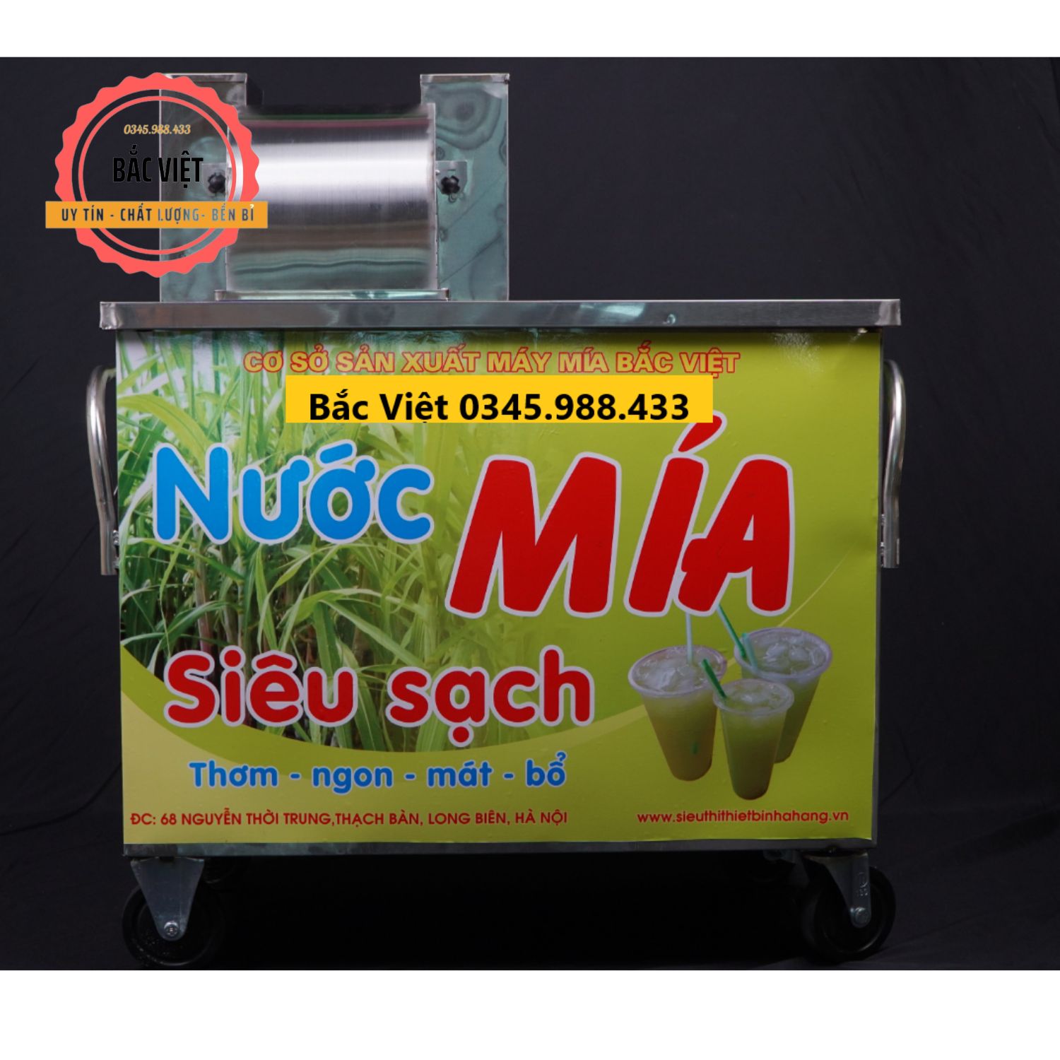 Máy ép nước mía siêu sạch bàn dài 2 cây motor mới Đài Loan , 3 rulo nhám kim cương inox