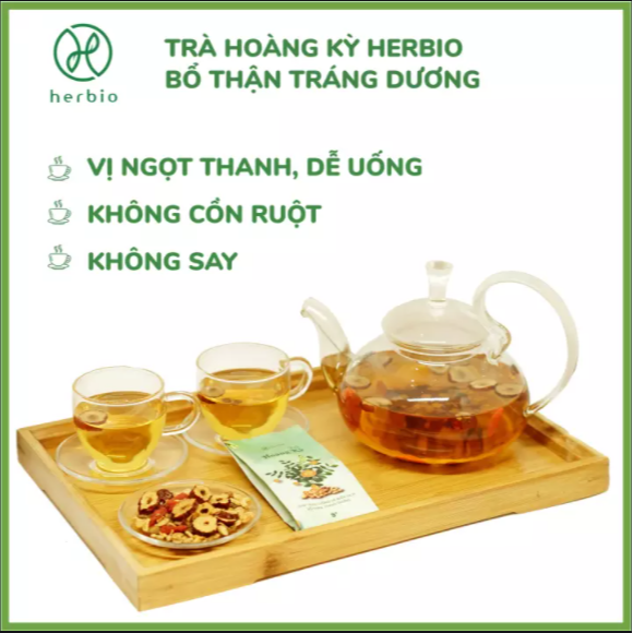 Trà thảo mộc Hoàng Kỳ Herbio - giúp tăng cường hệ miễn dịch, bổ thận tráng dương - hộp 12 gói x 9gr