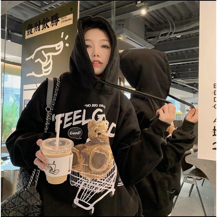 Áo Hoodie Nữ FEEL GOOD Chất Nỉ POS Cao Cấp Thiết Kế Tay Phồng Dáng Rộng Cá Tính Siêu Đẹp