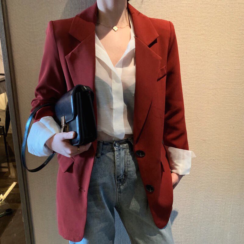 Áo khoác Blazer thời trang thiết kế đơn giản màu Đỏ gạch cao cấp cho nữ