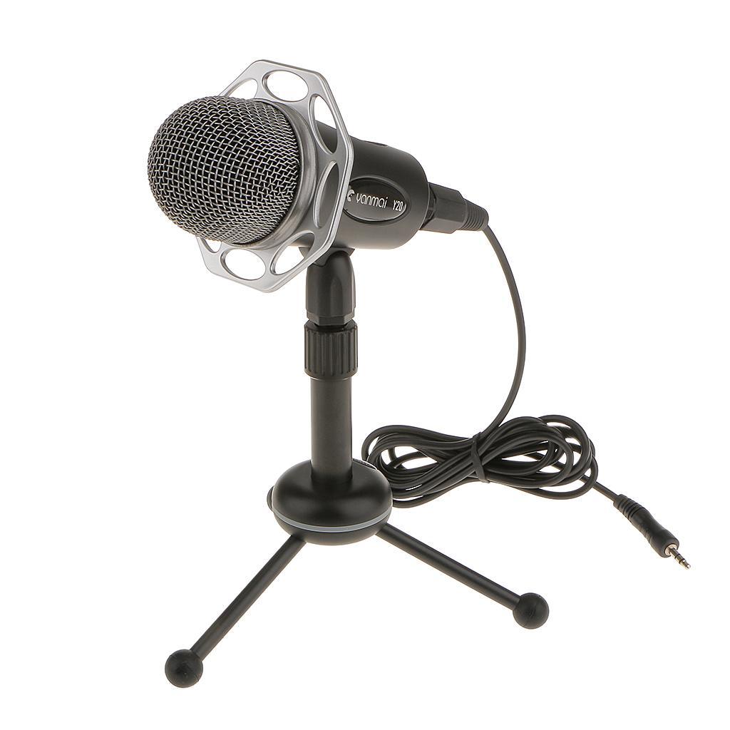 3.5mm Studio Stereo Recording Condenser Mic With Mic Holder  For Computer