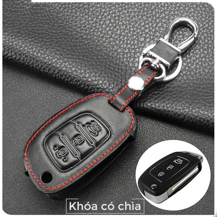 Bao da chìa khóa xe Hyundai I10 bản chìa gập - kèm móc khóa