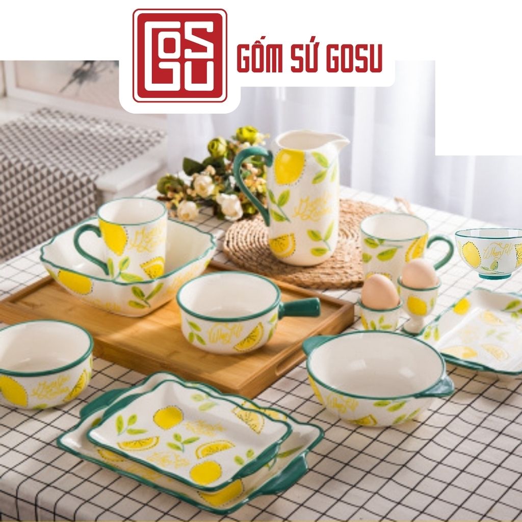 Bộ bát đĩa đẹp, chén dĩa sứ, tô bát ăn cơm gốm sứ cao cấp 12 món, vẽ tay thủ công tinh xảo PD096