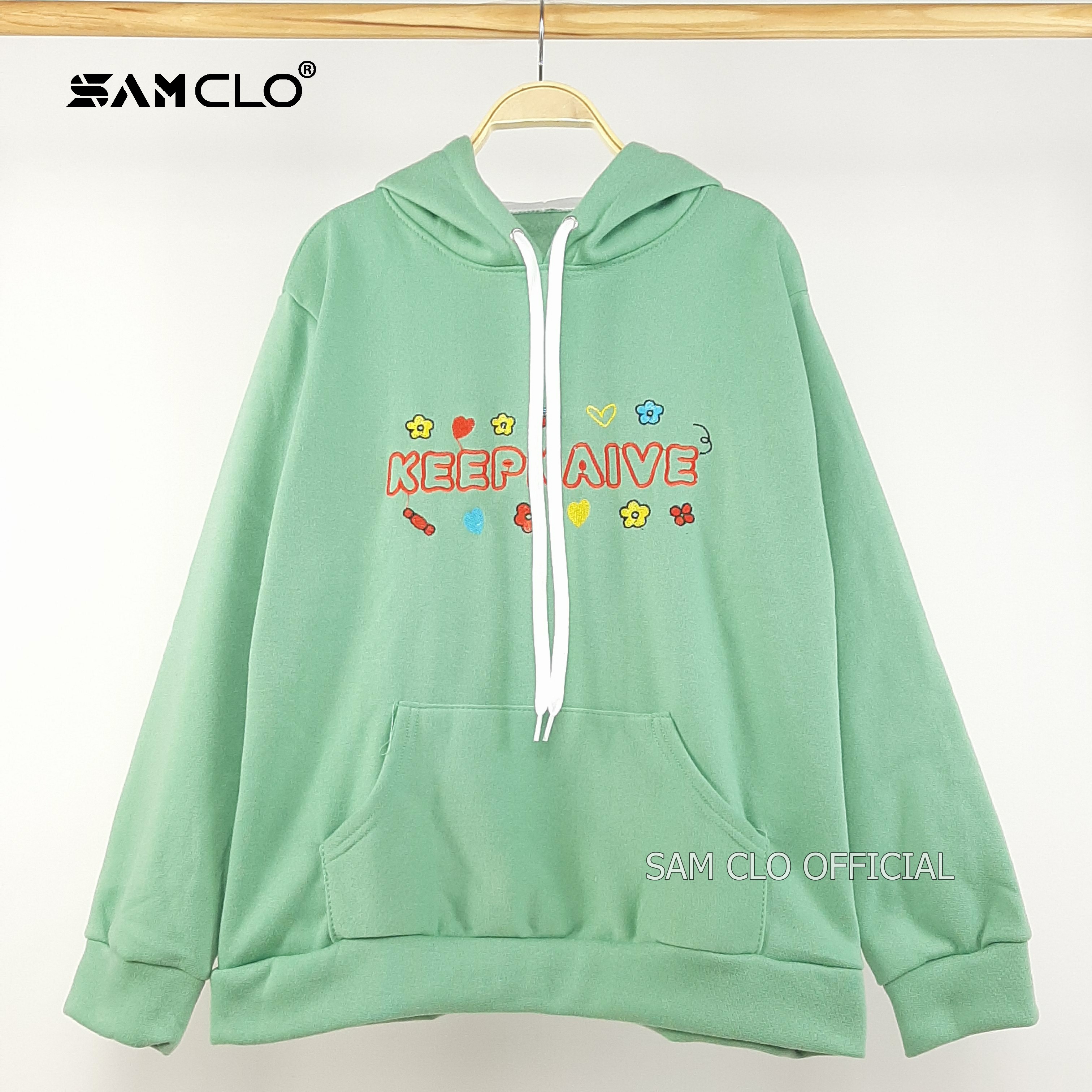 Áo khoác nỉ SAM CLO nam nữ hoodie chui có mũ tay dài thu đông freesize dáng unisex thêu họa tiết HOA CÚC KEEPMAIVE