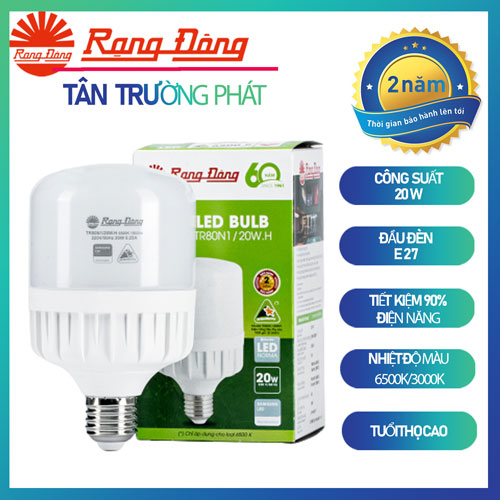 Bóng đèn LED BULB Trụ 20W Rạng Đông Model: TR80N1/20W.H