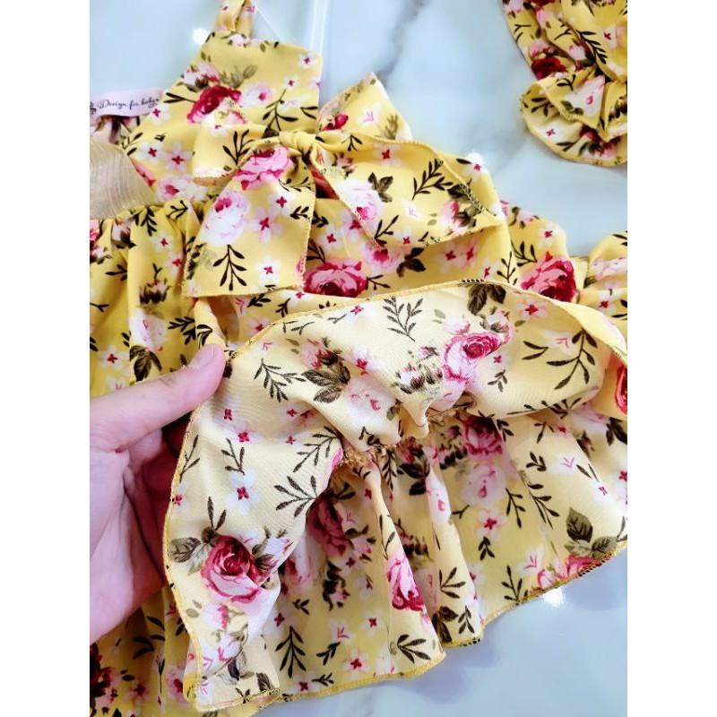 Set 2 dăy vàng thiết kế bèo tầng kèm nơ cho mùa hè rực rỡ