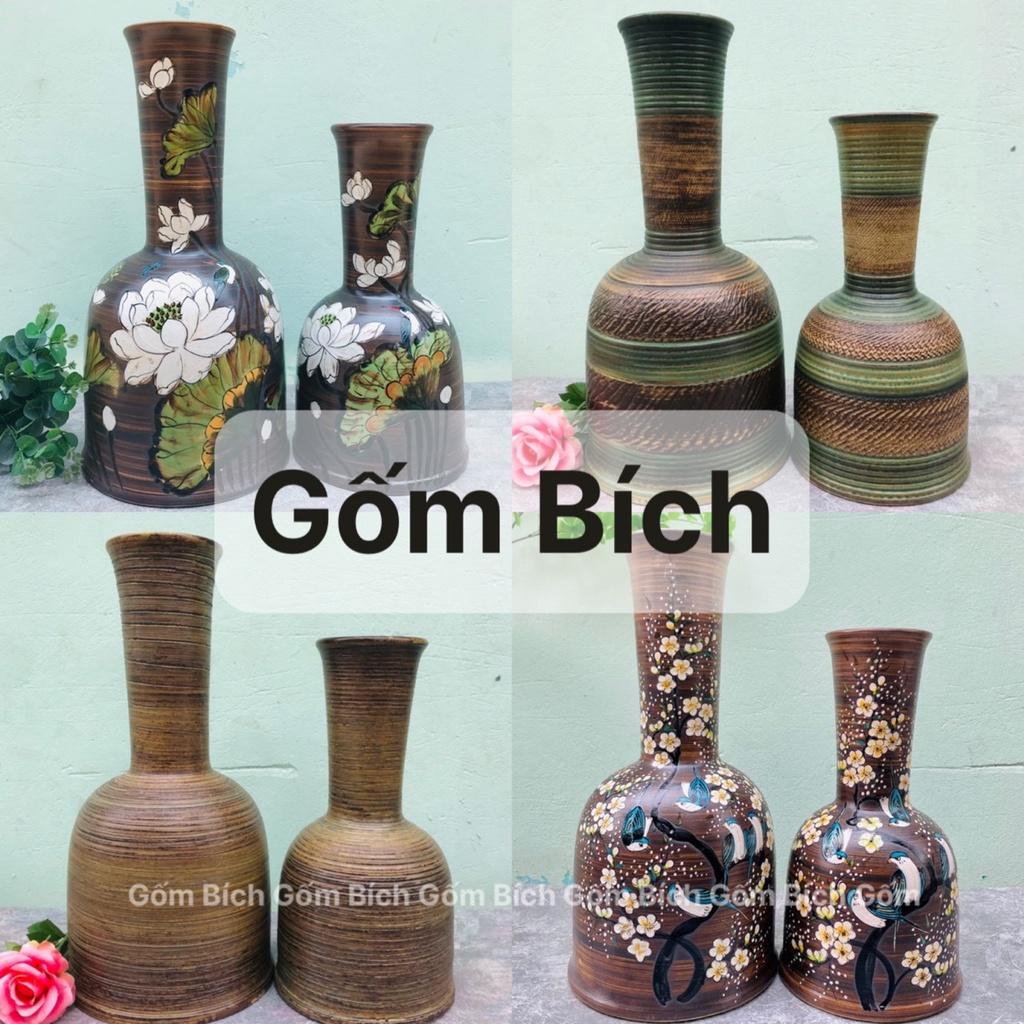 Bình Hoa Gốm Cắm Đào Huyền Cành Lê Cành Mận Lọ Hoa Dáng Đầm Cao 46cm Gốm Sứ Bát Tràng - Gốm Bích