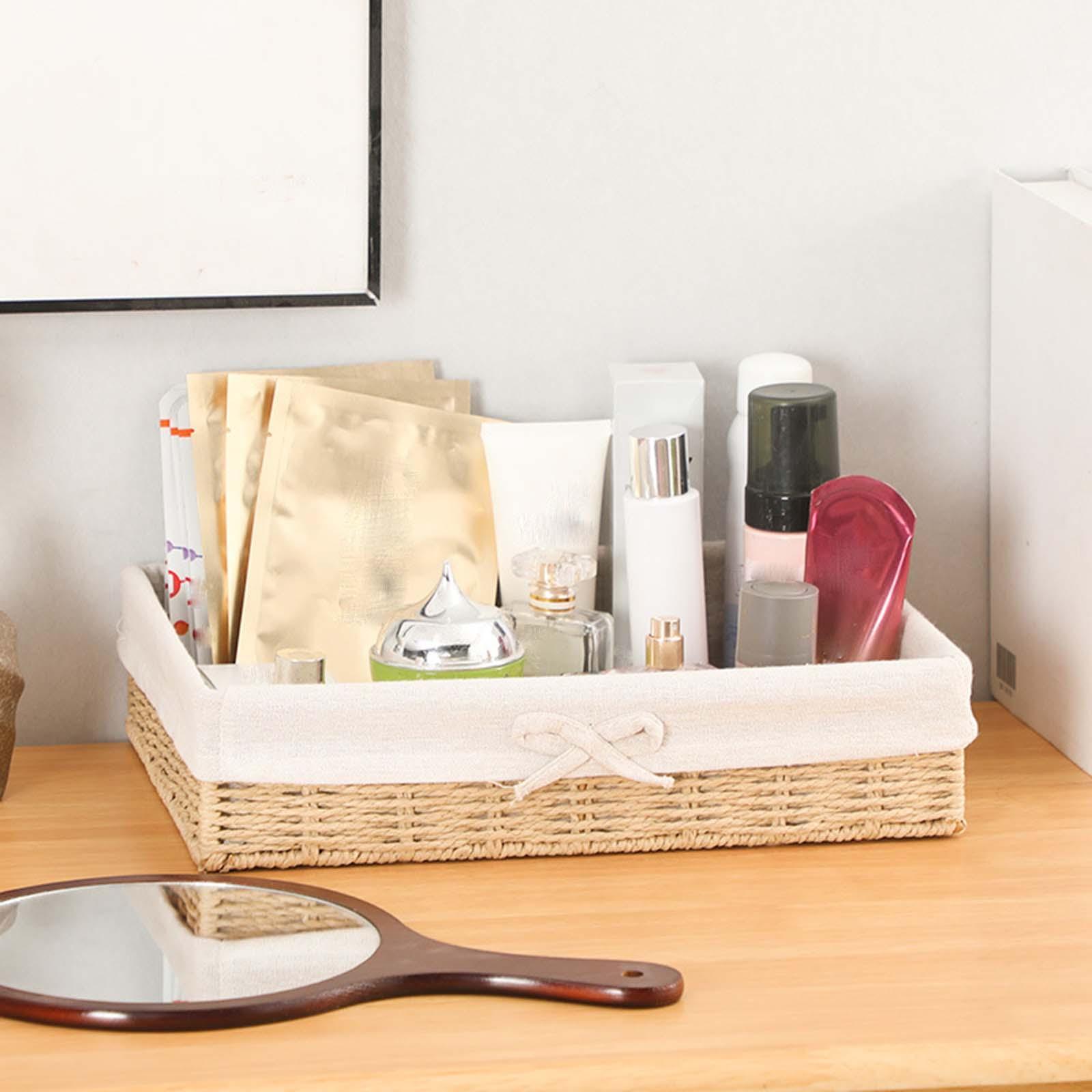 Woven Baskets Paper Rope Storage Basket Stackable Bin Organizer Rectangular Organizer Bin for Coffee Pastries Drinks and Food