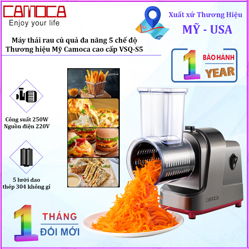 Máy thái rau củ quả đa năng 5 chế độ, thương hiệu Mỹ Camoca cao cấp VSQ-S5