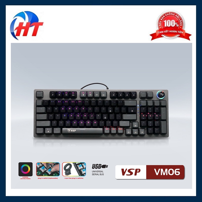 Phím Cơ VSP VM06 Bản 96keys LED RGB (Màu Đen Xám) - HT - HÀNG CHÍNH HÃNG