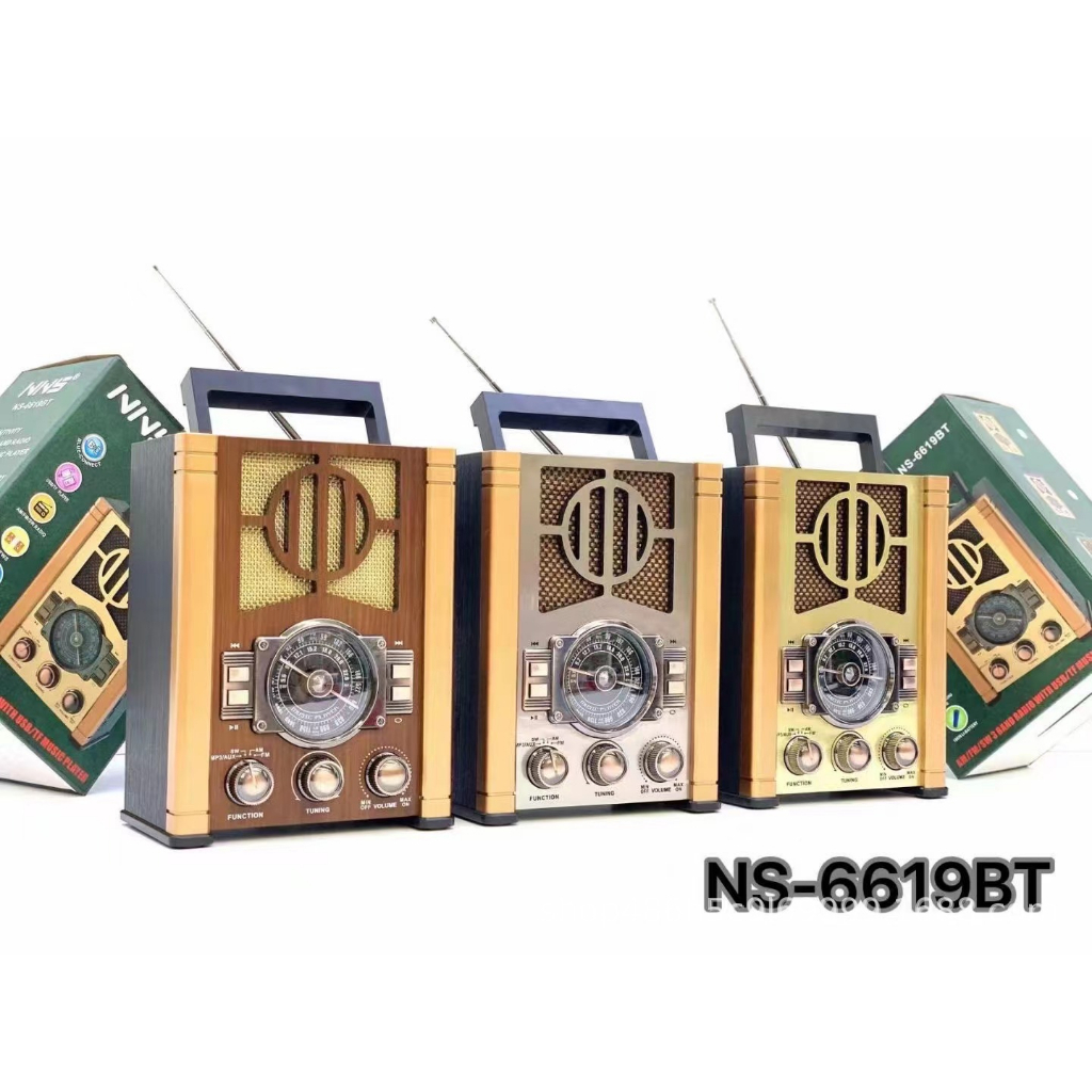 Đài Radio FM-NNS-6619 BT, Bluetooth , Bắt Sóng FM, AM,SW /USB/TF, Cổng Thẻ Nhớ - ĐÀI Dùng Điện 220V Và Pin Sạc-Hàng Chính Hãng