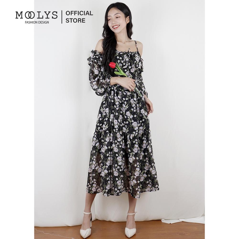 Đầm hoa thiết kế tay dài tiểu thư dễ thương Moolys MD009