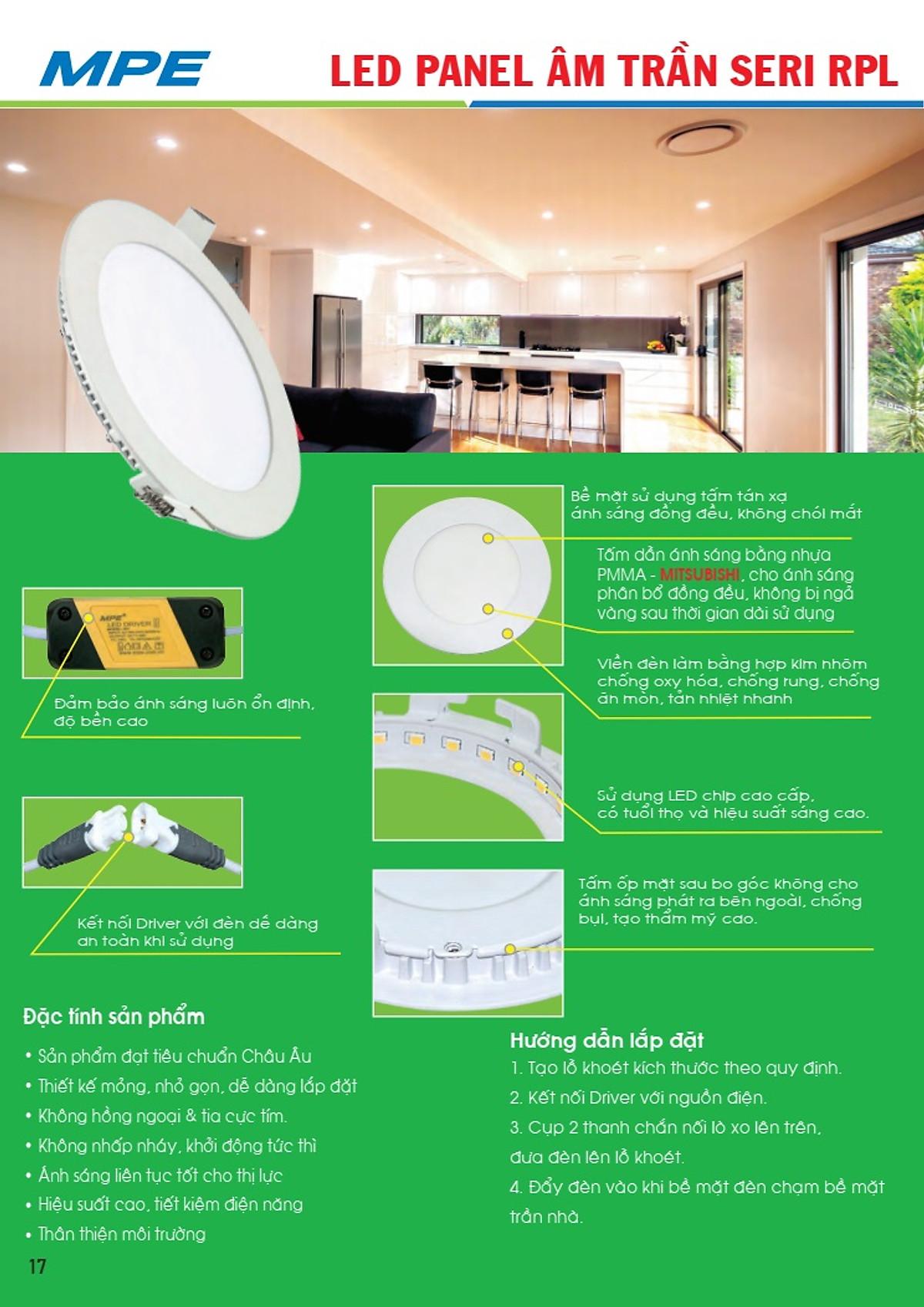 Đèn Led Panel âm trần Tròn 9W - thương hiệu MPE