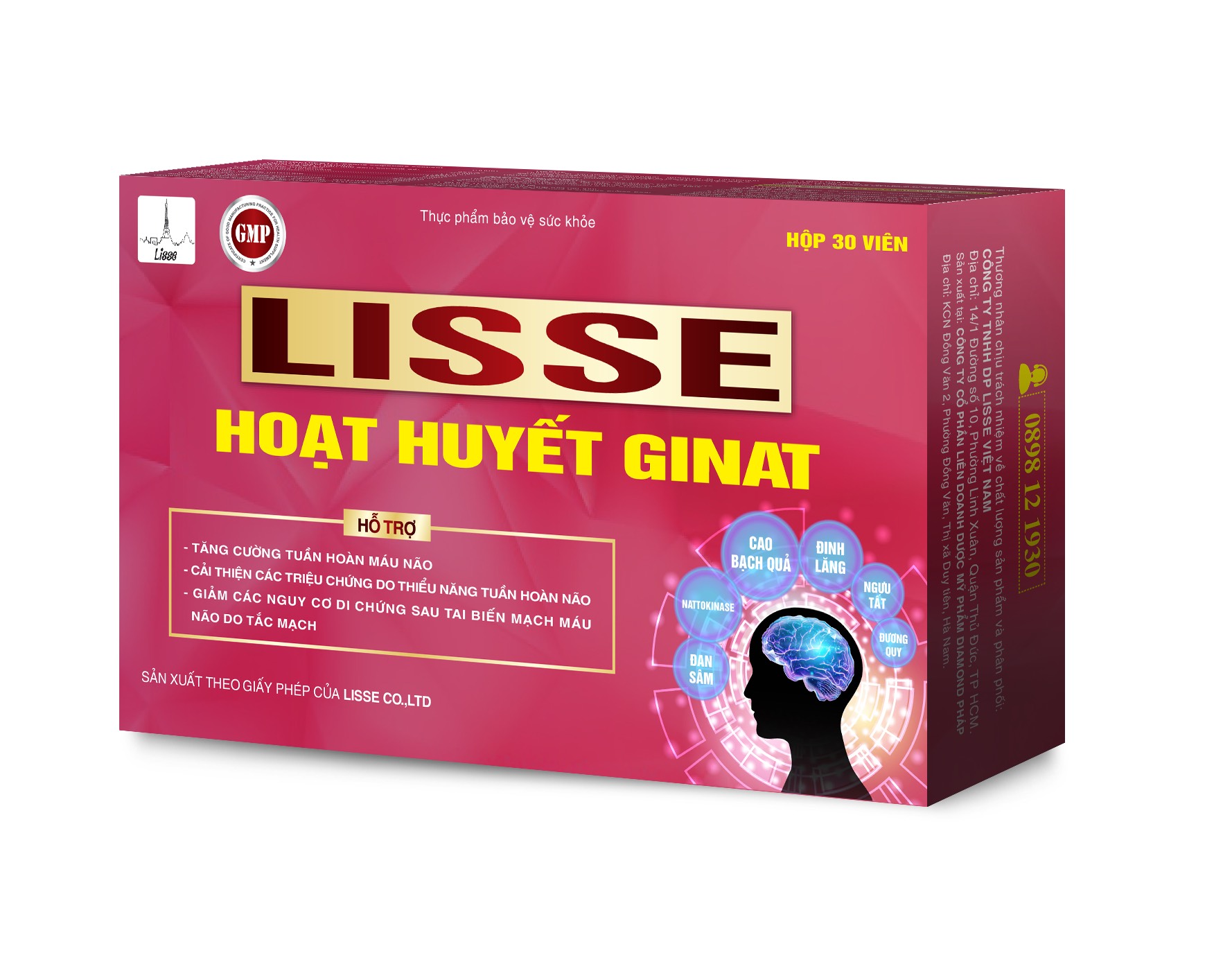 LISSE HOẠT HUYẾT GINAT - Hộp 30 viên- Tăng Cường Tuần Hoàn Máu