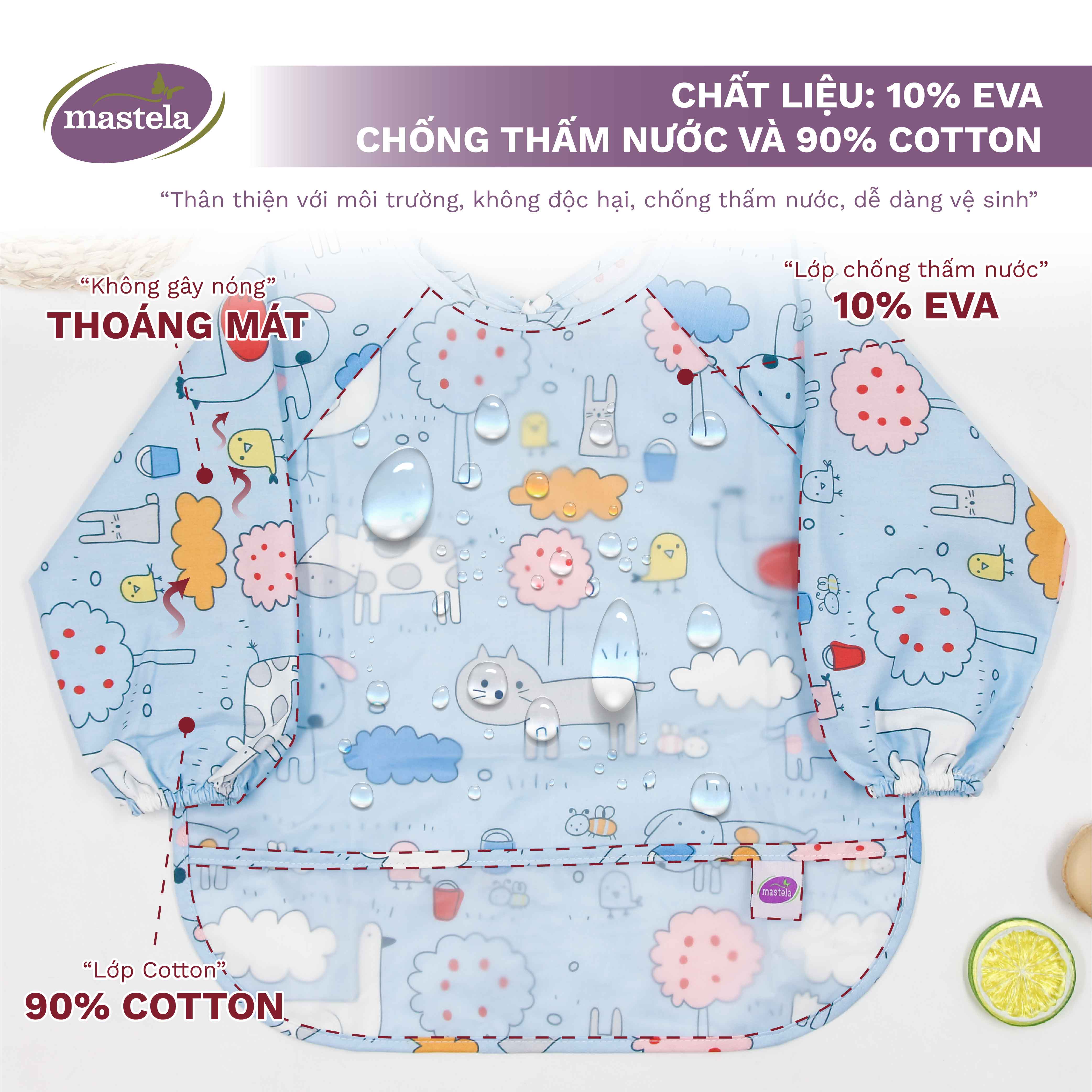 Áo yếm máng dài tay Cotton chống thấm nước cho bé tập ăn dặm, tập vẽ Mastela Dành cho bé từ 0-4 tuổi - Có chọn màu và size