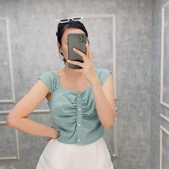 Áo dây linen bảng to linen cài nút , giữa