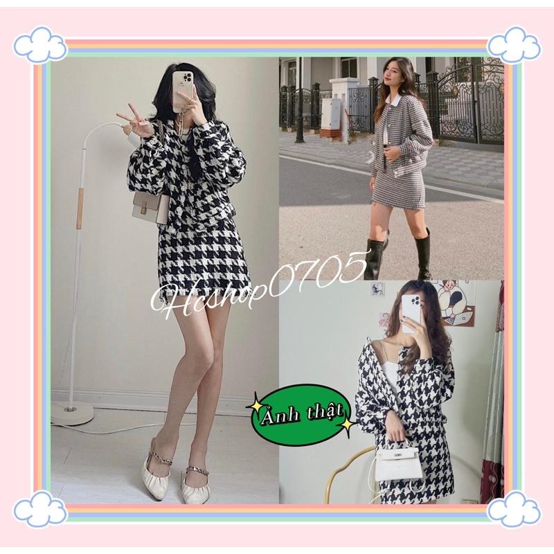Set áo dạ tweed nữ mùa đông loại đẹp kiểu dáng tiểu thư Hàn Quốc phong cách uzzlang
