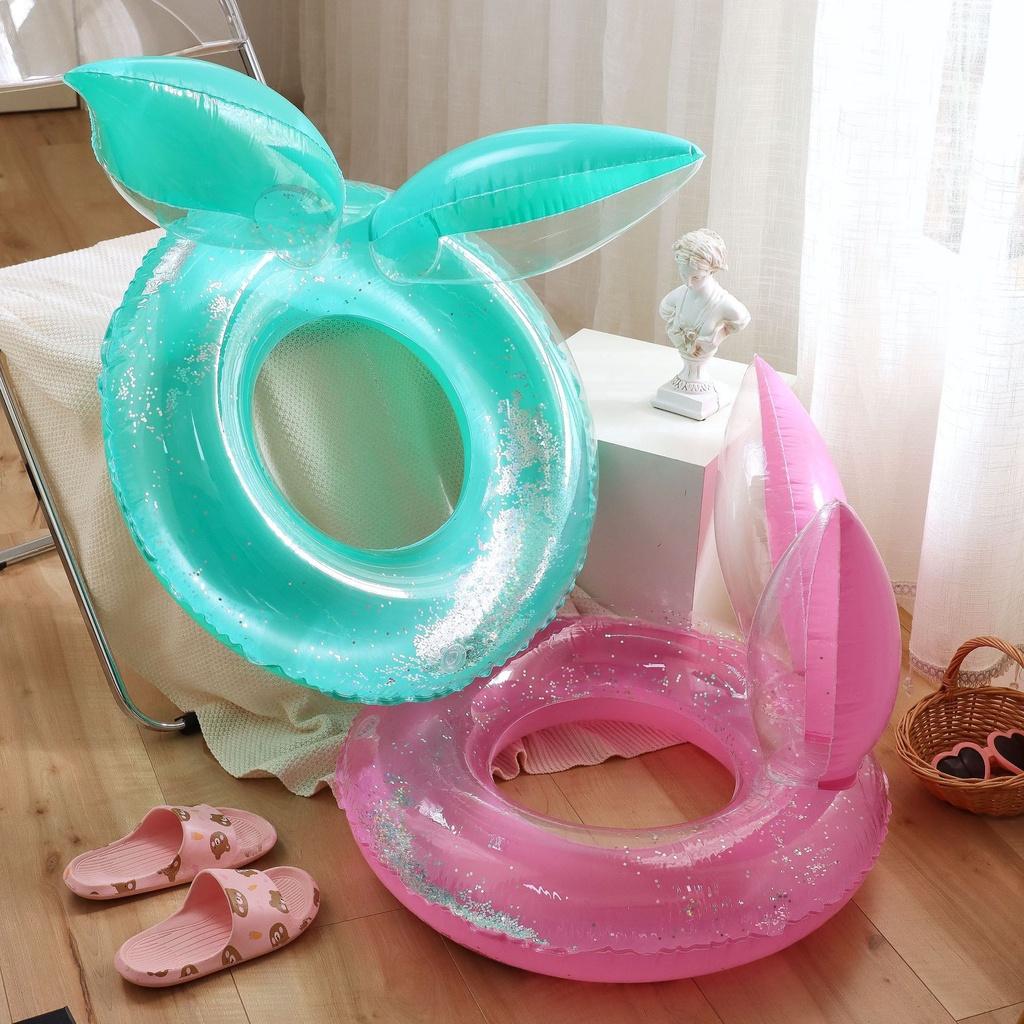 Phao Bơi Tròn Hình Tai Thỏ 70/90 Đính Kim Sa Lấp Lánh Dành Cho Người Lớn Và Trẻ Em