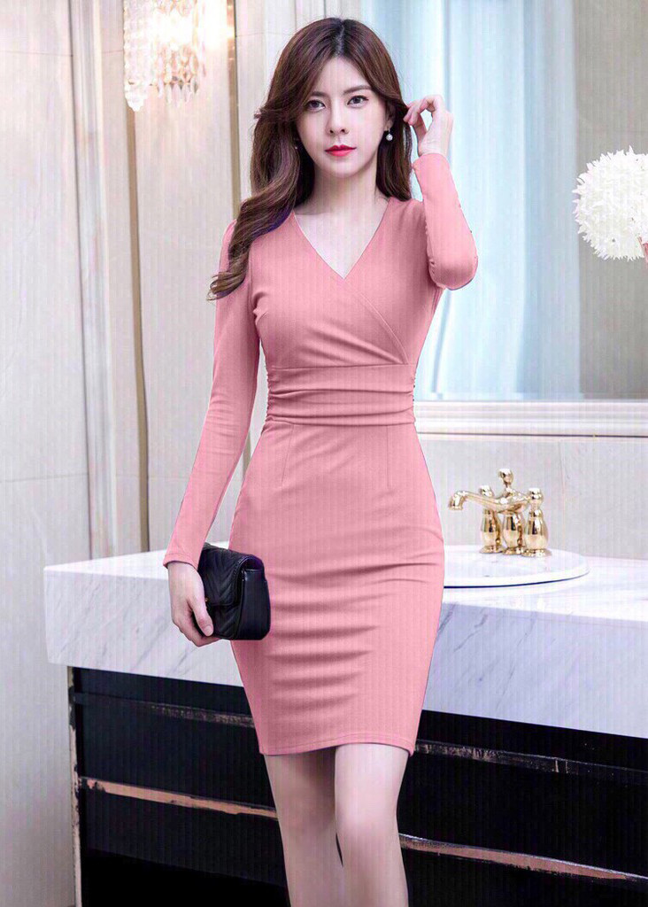 Đầm body cổ v cao cấp KSN250294