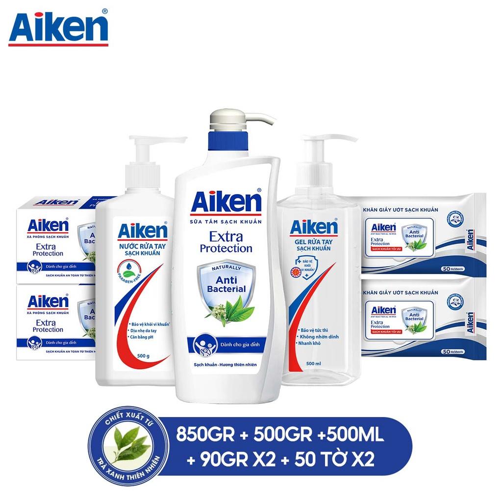 Combo gia đình sạch khuẩn chiết trà xanh hà Aiken số 4