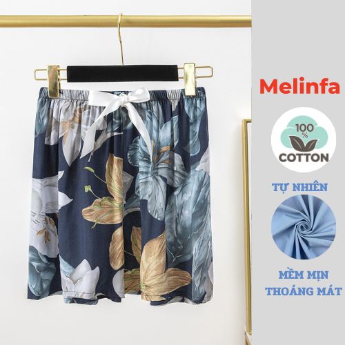 Quần đùi short nữ vải Cotton lụa thoáng mát mềm mại mặc nhà mùa hè mã VAQ0356 - M05 Xanh hoa