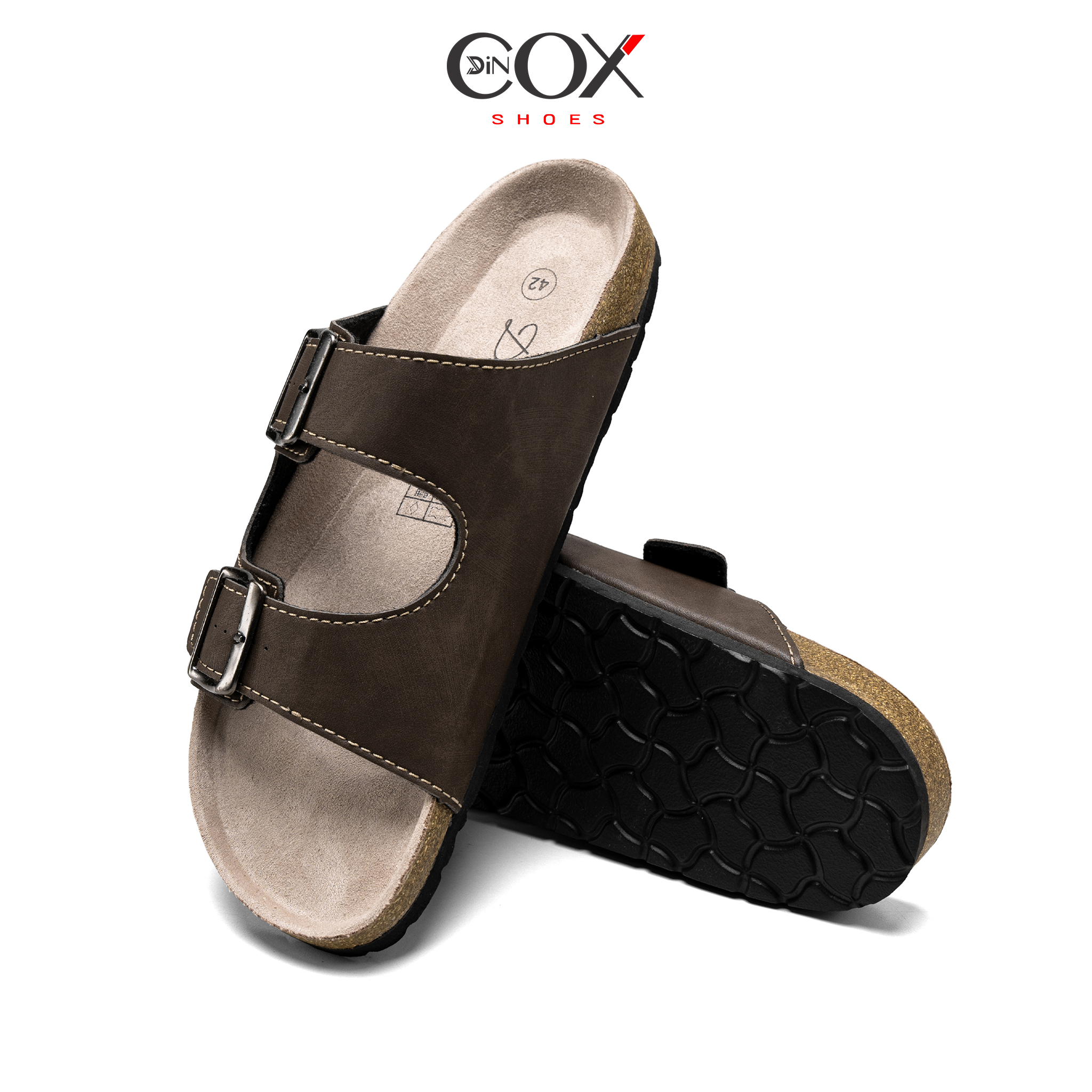 Dép Đế Trấu Nam 2 Khóa Dark Brown DC01 Dincox