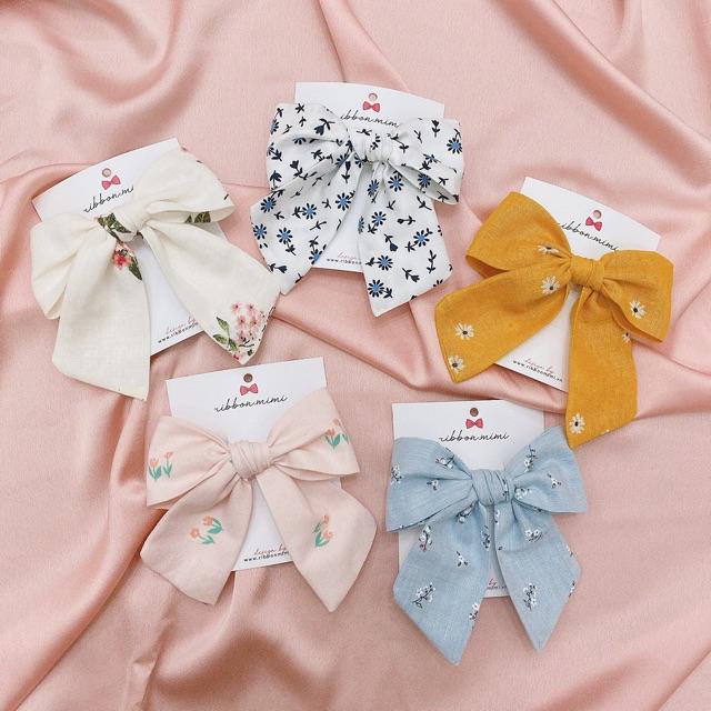 Kẹp Tóc Nơ Vải Hoa Nhí Handmade Cao Cấp Ribbon.mimi Cream cột / kẹp