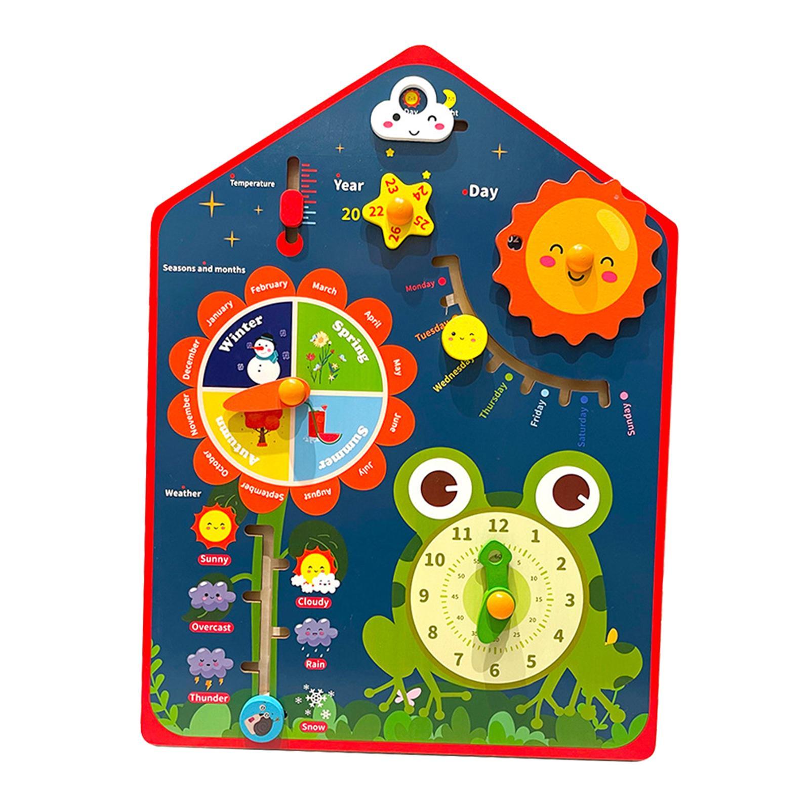 Montessori Wooden Calendar Clock Learning Educational Toy for Children