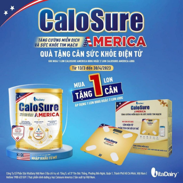 Sữa bột hỗ trợ tim mạch, phòng chống đột quỵ CaloSure America vị thanh nhẹ 800g - VitaDairy