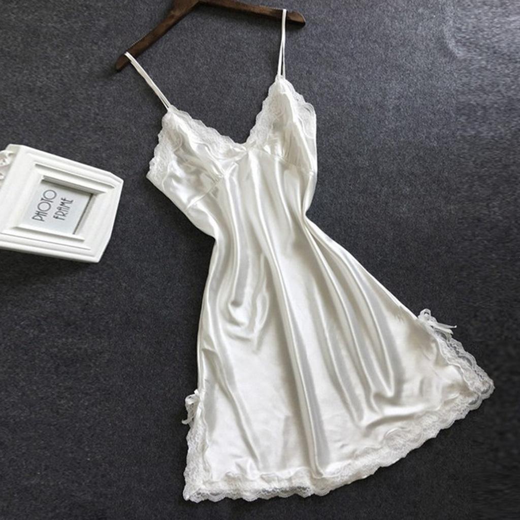 Satin Nightdress For Women Sexy Lingerie Sleeveless Lace Nightdress Woman